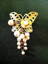 Vintage Gold Tone and Faux Pearl Lavalier Brooch - £11.79 GBP