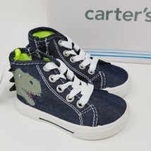 Carter&#39;s Nash Toddlers Sneakers Sz 5 High Tops Navy Blue Canvas Dinosaur - £14.28 GBP