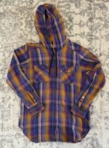 KAVU Hooded Button Long Sleeve Shirt Adult M Flannel Plaid Boho Orange J... - £27.24 GBP