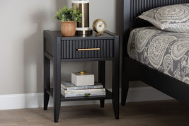 Albert Black Fluted Wood 1-Drawer Nightstand - $2,402.68 MXN