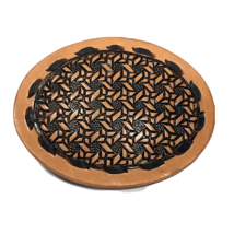 Vintage Western Tooled Brown Leather Oval Belt Buckle Laced Weave  - £28.77 GBP