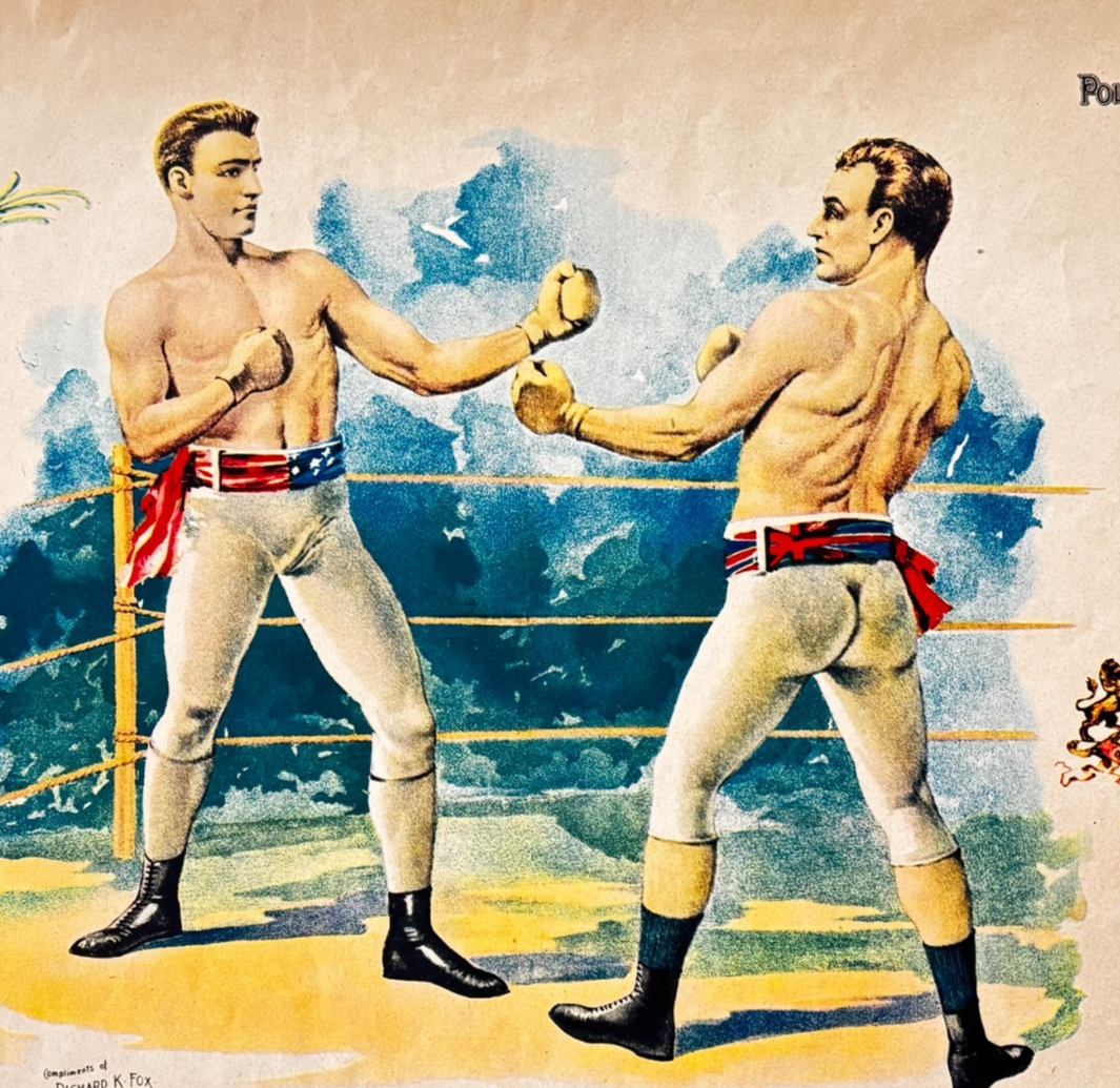 1950 James Corbett Charley Mitchell Boxing Police Gazette Litho Print DWXX4 - $34.99