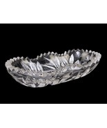 Heavy Glass Pickle Dish, Scalloped &amp; Sawtooth Rim, Abstract Floral w/Leaves - $14.65