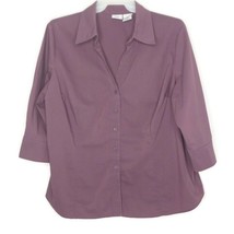Worthington Size 2X Womens Blouse V-Neck Button Front 3/4 Sleeve Solid Purple - £10.92 GBP