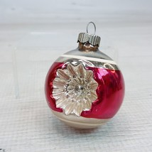 Vintage Shiny Brite Glass Double Indent Reflector Ornament Red Silver Clear - $19.39