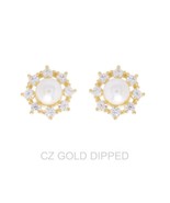 New Gold Dipped Cz Pearl Halo Drop Earrings - €14,38 EUR
