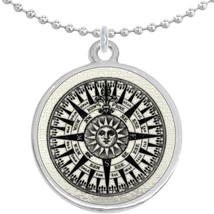 Retro Compass Vintage Design Round Pendant Necklace Beautiful Fashion Jewelry - £8.42 GBP