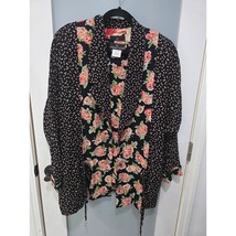 Carole Little Jacket 10 Black Floral 90s Vintage Blazer Spots on Collar - $45.00