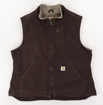 Carhartt Sandstone Mock Neck Vest Womens XXL 2XL Brown Canvas Sherpa Lined - $55.78