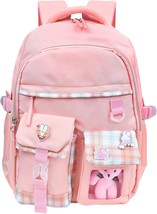 Girls School Backpack with Cute Pin Accessories Plush Pendant Kawaii School Back - £51.96 GBP