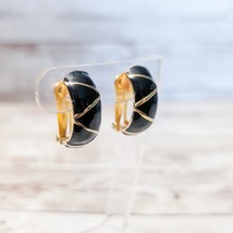 Vintage Clip On Earrings Black &amp; Gold Tone Half Hoops Large Statement Ea... - £12.78 GBP