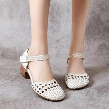 Summer Sandals Retro Women Shoes New Genuine Leather Weave Hook &amp; Loop Casual Se - £59.25 GBP