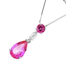 Natural Surface Coated Pear Pink Topaz 12x8mm Simulated Cz 925 Silver Necklace - £103.75 GBP