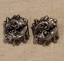 Made in Japan Ornate 3D Leaf Flourishes Clip Earrings Silver Tone Vintage 50&#39;s - £22.79 GBP