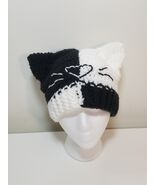 Handmade Crochet Black &amp; White Cat Ear Beanie with Whiskers - $25.09 CAD