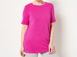 Cuddl Duds Cotton Core Oversized Tunic Tee- Deep Fuchsia, Medium - £20.15 GBP