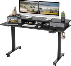 Black Top/Black Frame, 55 X 24 Inch, Adjustable Height Stand Up Desk, Sit Stand - £249.39 GBP