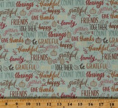 Cotton Autumn Phrases Fall Harvest Thanks Words Sage Fabric Print BTY D510.53 - £11.12 GBP