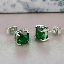 2Ct Cushion Cut Lab Created Emerald Women&#39;s Stud Earrings 14K White Gold... - $82.31