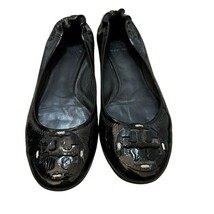 Tory Burch Black Patent Leather Ballet Flats Medallion Size 8.5 - $58.41