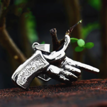 Punk Rock Silver Pistol Gun Pendant Necklace Men's Biker Jewelry Chain 24" - £9.48 GBP