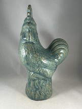 Large Green Teal Ceramic Rooster Figurine Farmhouse Country Style Kitchen 11&quot; - £15.18 GBP