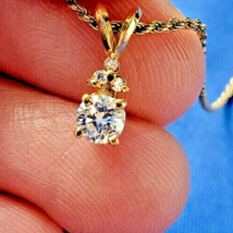 Earth mined Diamond Deco Pendant Solitaire Necklaces Solid 14k Gold Chain - $3,365.01