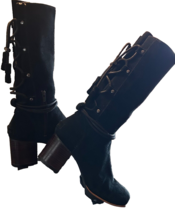 SOREL ‘Farah’ Tall Suede w/Lace Up Fringe Back  Boots /Black~7.5 - £65.81 GBP