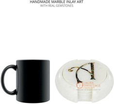 Pauashell Precious Inlay Stone Marble Coaster Plate with Holders for Gif... - $224.75
