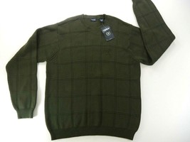 Izod Olive Green Window Pane 100% Cotton Crew Neck Sweater Mens Large New - $33.99
