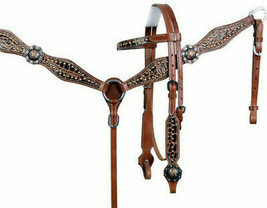 Western Horse Gator Print Leather Tack Set Headstall Bridle + Breast Collar - $95.80