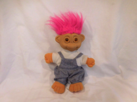 Troll Plush 12&quot;  Glo Troll Squeeze Light-Up amber Eyes Overalls 1992 by ... - $13.88