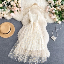 Korean Fashion Daisy Flower Print Mesh Party Mini Dress - $8.00