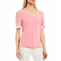 Tommy Hilfiger Cold Shoulder Lace Trim T-Shirt Peony Pink Short Sleeve Size XS - £23.26 GBP