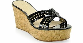 Kate Spade Sz 8 Tawny Black Patent Leather Wedges Natural Cork Shoes Sandals EUC - £39.46 GBP