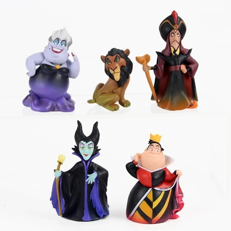 Disney Anime 5Pcs/Set Red Queen Villains Maleficent Jafar Ursula Vinyl Action - £21.65 GBP