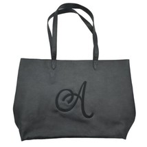 Thirty-One Modern Tote Bag Black Distressed Pebble Faux Leather &quot;A&quot; Monogram - £39.84 GBP