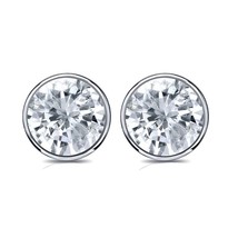 2CT Bezel Set Moissanite Diamond Solitaire Stud Earrings 14K White Gold Plated - £73.09 GBP