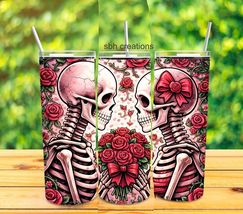 20oz Skelton Rose love insulated tumbler with sliding lid / 2 straws - $19.80