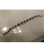 DAZZLING 18K PLATED FAUX HEART SHAPE AMETHYST STONES LOOK 7 INCH BRACELET - $37.19