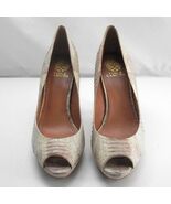 Vince Camuto Beige Rose Snakeskin Leather Peep Toe Heels - Women&#39;s Size 9 - $704.41 MXN