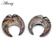 Alisouy 2pcs Crescent Moon Buffalo Horns Shape Colored Glass Women Men Ear Expan - £15.41 GBP