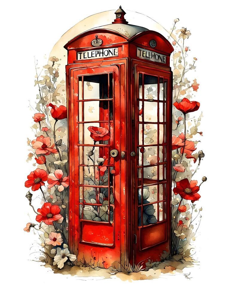 Vintage style red telephone box public pay phone print for any use - $3.90