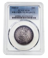 1845-O 50C Seated Half Dollar Repunched Date PCGS Graded XF-40 WB-1 RPD ... - $1,008.56 CAD