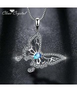 Butterfly Pendant Necklace w/ Blue Zircon Stone &amp; 925 Sterling Silver New - $19.79