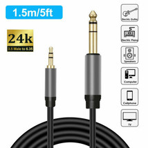 3.5Mm 1/8&quot; Male To 6.35Mm 1/4&quot; Jack Male Headset Stereo Audio Cable 5Ft/... - £12.85 GBP