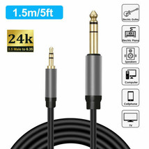 3.5Mm 1/8&quot; Male To 6.35Mm 1/4&quot; Jack Male Headset Stereo Audio Cable 5Ft/... - £12.86 GBP