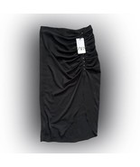 ZARA Black Satin Silky High Waisted Ruched Midi Skirt with Slit S Buttons - $807.27 MXN