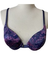 Push Up Lily of France Bra Sz 34B Plunge Front Purple Gray Underwired Sexy - $14.88