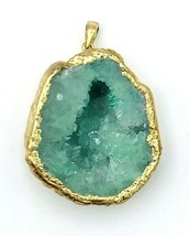 Green Druzy Quartz Gold Tone Chunky Pendant - £17.18 GBP